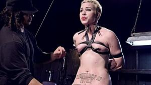 Short Hair Blonde Bound in Kinky Device Setup for Rough Play