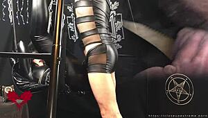 Mistress gets her pussy fucked by me on the sex swing, black gothic vibes