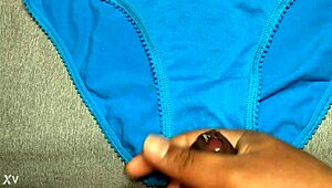 cumming in friend's used blue panties