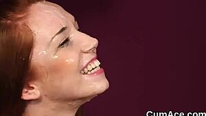 flirty girl gets facial sucking all the cum 😈