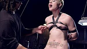 Short Hair Blonde Bound in Kinky Device Setup for Rough Play