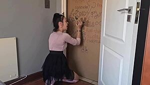 Gloryhole Slut Sucks and Jerks for Doorway Access