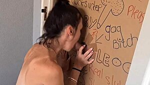 Gloryhole Slut Sucks and Jerks for Doorway Access
