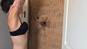 Gloryhole Slut Sucks and Jerks for Doorway Access