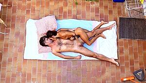 birdview couple caught banging hard on their exposed balcony