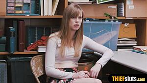 Redhead petite teen thief punished by lp officer with monster cock blowjob