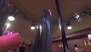 Aria Genesis topless dans in cyberpunk hentai stripclub spel