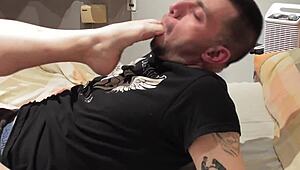 Bold solo wife masturbating feet to intense orgasm