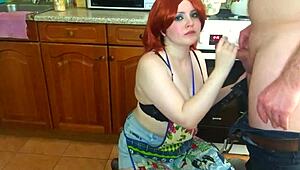 Beautiful wife sucks big cock instead of lunch