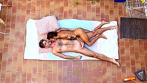 birdview couple caught banging hard on their exposed balcony