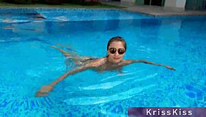 Girl Sucks Stranger's Big Cock Deep In Pool For Orgasm Closeup!