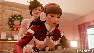 DVA and Tracer Fuck Hard in Crossdressing Creampie at New Year's House!