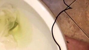 pouring blue soap on dick while pissing in underwear