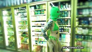 Busty bikini-clad women team up for steamy group encounter after successful robbery