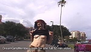 tall redhead nervously flashes for first time