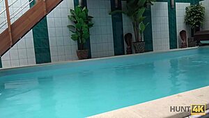HD POV of fingering and blowjob in pool