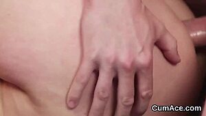 NAUGHTY centerfold GETS JIZZ SHOT on her FACE EATING all the JISM!