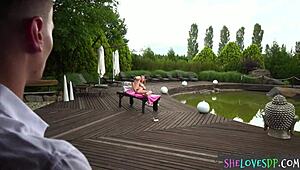 Bigtits Babe Toys Ass Before Intense DP Threesome With Close-Up Action.