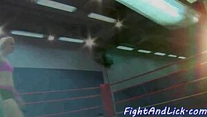 Watch this tattooed babe get her pussy licked by a wrestling lesbian!