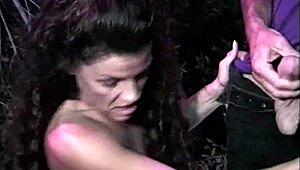 German MILF enjoys outdoor sex with two men in the woods