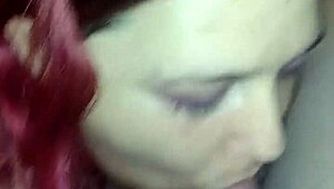 Redhead Performs Deepthroat Blowjob Action