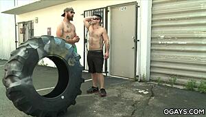 Training this muscular bodybuilder for gay ass fucking.