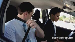 black coed sucking driving instructor's fat cock 😏