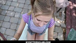 Tiny Teen Babysitter Rachel James in Action