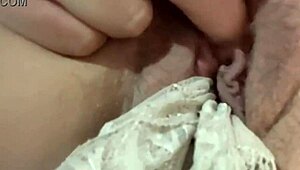 Close up panty stuffing and wet pussy fingering with petite 18+