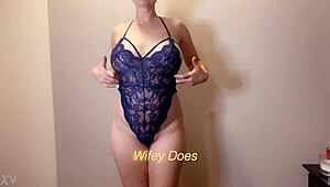 Wifey reveals her big tits in hot lingerie, stirring deep desire and homemade passion