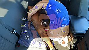 Ella enjoys a ride in the truck