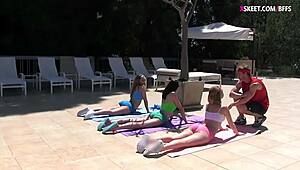 three 18 year old bffs yoga class turns to hard pounding