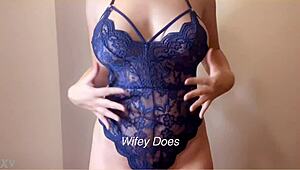 Wifey reveals her big tits in hot lingerie, stirring deep desire and homemade passion