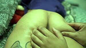 violet gets her oiled petite ass massaged and fucked by an old black guy