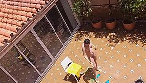 hey, caught my hot neighbor peeing on my landlord's wife from balcony! 👀