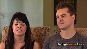 Interviewer greets American couples for a unique session.