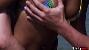 Amateur Blonde With Big Tits And Tattoo In Outdoor Threesome Group Sex