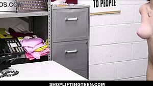 Penelope Kay's daring anal encounter with a security guard after being caught shoplifting