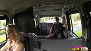 Female Fake Taxi Shocks Fireman with Draining Hose Action