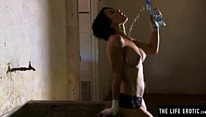 Athletic Brunette Takes A Break To Finger Her Pussy In The Boxing Gym!