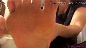Goddess Amanda, the cute brunette, instructs on foot fetish with barefoot toes.
