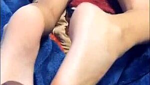 exotic beautiful teen gives footjob on webcam