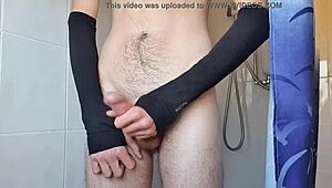 solo teen twink strokes huge cock in bath cum shot! 🛁