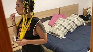 hermanastro says, watch me record my lesbian hermana while she sexts