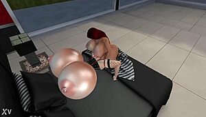 Jenn has sex with Maggie in their bedroom with huge and massive tits