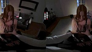 Redhead In Stockings Blows Big Cock In Dark Room