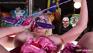 i'm leya falcon, a blonde babe dildoing my pussy with big tits bouncing