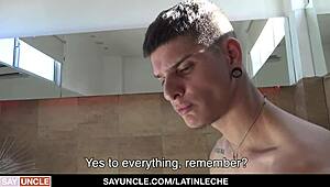 horny latino rawdogged in spa 😈 tricked into group fun 😉