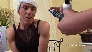 Shemale mistress dominates white and black threesome