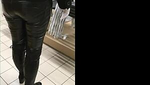 Wife in Latex Fetish Gear Filmed in Public Shopping Mall